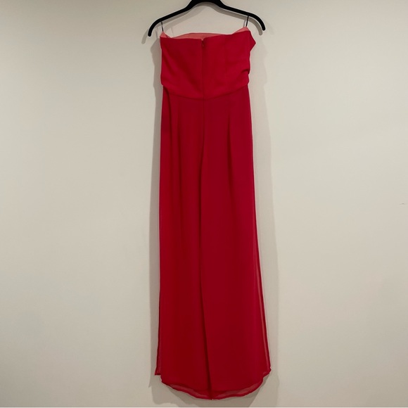 ASOS red tube top strapless jumpsuit size US 6 sheer overlay pants layer boning - Picture 5 of 5